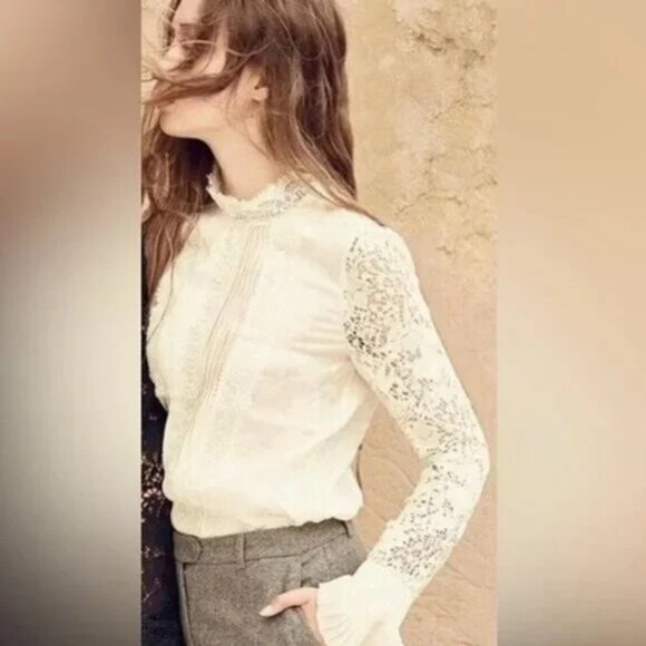 NWT ERDEM x H&M Jacquard SILK Blouse CROCHET LACE White Cream Ivory sz 2 - Picture 1 of 5
